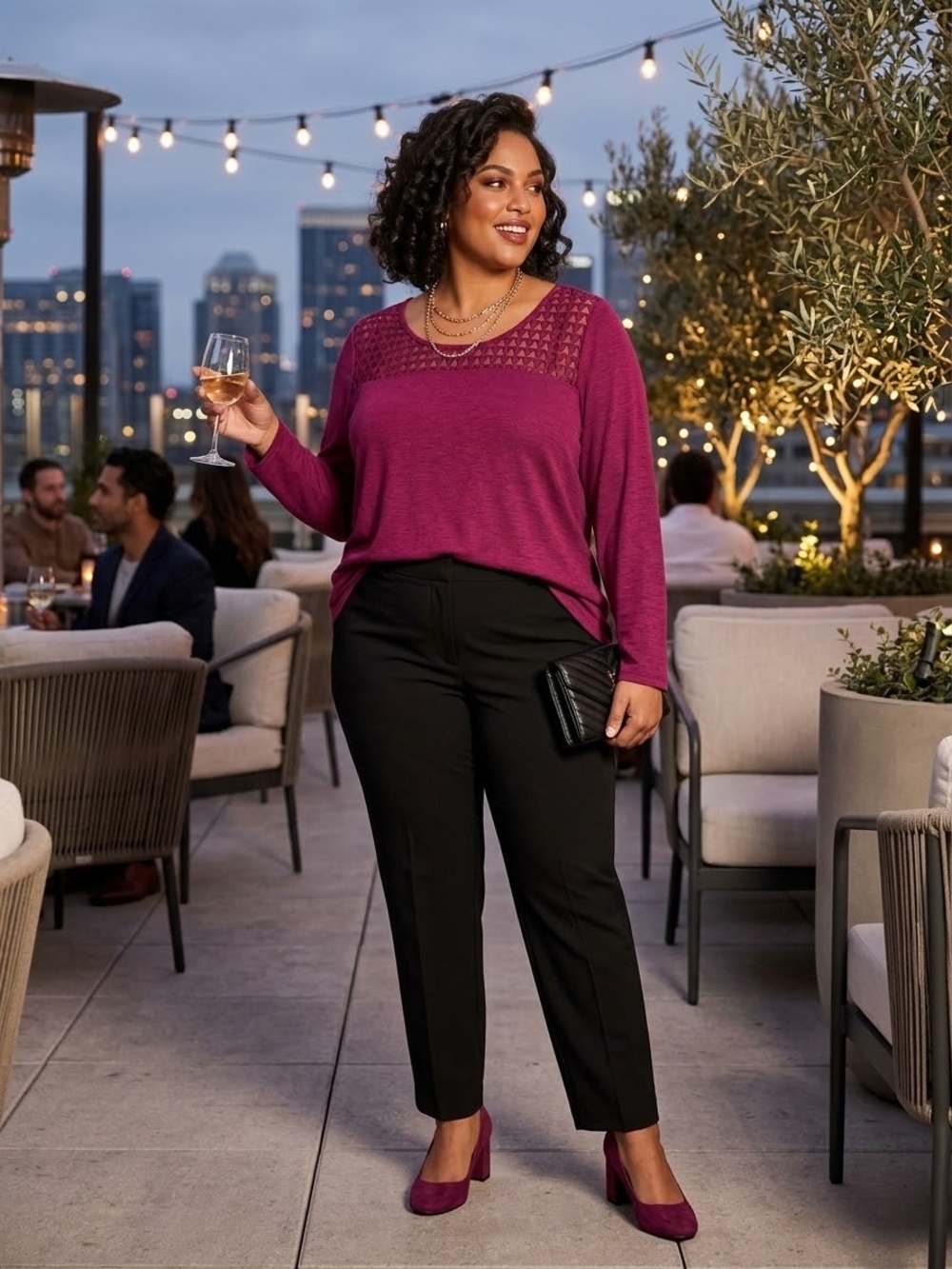 Lane Bryant Magenta Knit Tunic with Lace Yoke